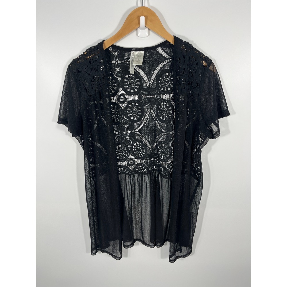 Boho‎ Chic Dark Fairy Festival Concert Womens Cardigan S Black Crochet Sheer